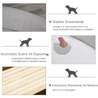 PawHut Sofá Cama para Mascotas Perros Pequeños Medianos Gatos con Cojín Acolchado extraíble Patas Madera Bordes Elevados 81x61x24 cm Gris(m-5)