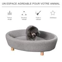 PawHut Canapé lit panier chien chat sur pied coussin moelleux pieds bois massif bouleau dim. 81L x 61l x 24H cm velours polyester gris(m-4)