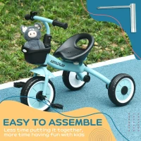 AIYAPLAY Kids Trike, Tricycle, with Adjustable Seat, Basket, Bell, for Ages 2-5 Years - Blue(m-7)