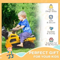 HOMCOM 3 in 1 Ride-On Excavator, Bulldozer, Road Roller, with Music, Anti-Roll Device, for Ages 18-48 Months - Yellow(m-5)