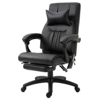 Vinsetto massagestoel directiestoel met warmtefunctie Massagefunctie 7 massagepunten, in hoogte verstelbare draaistoel met voetensteun, hoofdsteun, modern schuim PVC zwart 68 x 79 x 104-112 cm(m-10)