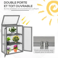 Outsunny Mini Serre de Jardin 3 Niveaux dim. 76L x 47l x 110H cm Double Porte Toit ouvrant Bois Sapin lasuré Polycarbonate(m-5)