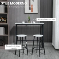 HOMCOM Set 3 Pezzi con Tavolo Rettangolare e 2 Sgabelli da Bar in Truciolato, MDF e Acciaio, Bianco e Nero(m-5)