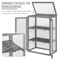 Outsunny Mini Serre de Jardin 3 Niveaux dim. 76L x 47l x 110H cm Double Porte Toit ouvrant Bois Sapin lasuré Polycarbonate(m-6)