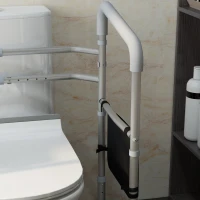 HOMCOM Free Standing Toilet Frame, Height and Width Adjustable Toilet Safety Frame with Arms, 2 Additional Suction Cups, Storage for Elderly, Disabled, Handrail Grab Bar, 136kg Weight Capacity(m-8)