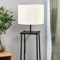 HOMCOM Lámpara de Pie Iluminación Moderna  Multifuncional con 3 Estantes de Almacenaje Interruptor de Pedal Diseño Elegante Pantalla de Tela 34,5x34,5x150 cm Negro y Crema(m-6)