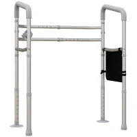 HOMCOM Free Standing Toilet Frame, Height and Width Adjustable Toilet Safety Frame with Arms, 2 Additional Suction Cups, Storage for Elderly, Disabled, Handrail Grab Bar, 136kg Weight Capacity(m-11)
