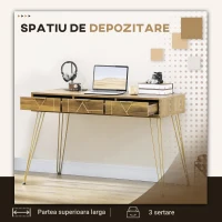 Vinsetto Masa consola pentru hol intrare in stil vintage din PAL si otel cu 3 sertare si picioruse antiderapante, 120x55x79 cm, bronz si auriu(m-4)