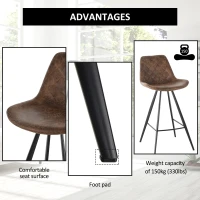 HOMCOM Set Of 2 Bar Stools Vintage Microfiber Cloth Tub Seats Padded Comfortable Steel Frame Footrest Quilted Home Bar Cafe Kitchen Chair Stylish Brown(m-5)