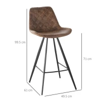HOMCOM Set Of 2 Bar Stools Vintage Microfiber Cloth Tub Seats Padded Comfortable Steel Frame Footrest Quilted Home Bar Cafe Kitchen Chair Stylish Brown(m-3)