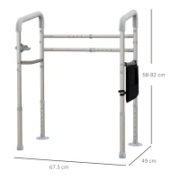 HOMCOM Free Standing Toilet Frame, Height and Width Adjustable Toilet Safety Frame with Arms, 2 Additional Suction Cups, Storage for Elderly, Disabled, Handrail Grab Bar, 136kg Weight Capacity(m-3)