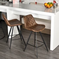 HOMCOM Set Of 2 Bar Stools Vintage Microfiber Cloth Tub Seats Padded Comfortable Steel Frame Footrest Quilted Home Bar Cafe Kitchen Chair Stylish Brown(m-2)