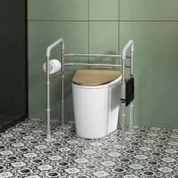 HOMCOM Free Standing Toilet Frame, Height and Width Adjustable Toilet Safety Frame with Arms, 2 Additional Suction Cups, Storage for Elderly, Disabled, Handrail Grab Bar, 136kg Weight Capacity(m-10)