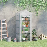 Outsunny  Sera verticala cu etajera cu 4 rafturi, sera pentru balcon si terasa din otel si PE alb, 70x50x160cm(m-2)