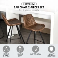 HOMCOM Set Of 2 Bar Stools Vintage Microfiber Cloth Tub Seats Padded Comfortable Steel Frame Footrest Quilted Home Bar Cafe Kitchen Chair Stylish Brown(m-4)