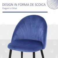 HOMCOM Set de 2 Scaune de Masa tapitate fara cotiere, spatar curbat albastru(m-4)