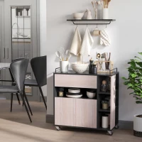 HOMCOM Carrello da Cucina Multiuso Moderno con Ruote Cassetto Anta in Legno Rovere, 76,5x40x82cm(m-2)