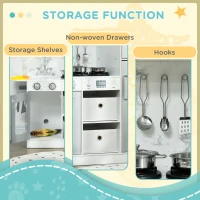 AIYAPLAY Toy Kitchen with Lights, Sounds, Apron and Chef Hat, Ice Maker, Microwave, for Ages 3-6 Years - White(m-6)