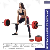 SPORTNOW Conjunto de Barra de Pesos 30 kg com Discos Conjunto de Musculação com 6 Discos e 1 Barra para Treino de Força Levantamento de Pesos 170x26x26 cm Vermelho(m-4)