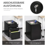 Vinsetto rolcontainer, mobiele archiefkast met 3 lades, kantoorkast, opslag, staal, zwart, 39 x 48 x 59 cm(m-4)