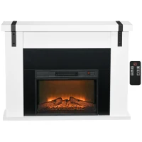 HOMCOM Cheminée électrique 1800 W effet flamme luminosité réglable sur 3 niveaux avec télécommande minuterie blanc(m-10)