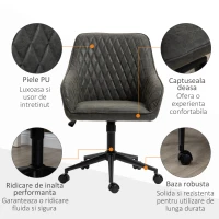 Vinsetto Scaun de birou cu inclinare si inaltime reglabila, din Piele PU, spuma de cauciuc si otel, 59x60x90-100 cm, Gri(m-7)