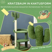 PawHut Krabpaal in cactusontwerp, 2 platforms, zachte bekleding, 2 speelballen, voor binnen, groen, Φ49 x 111cm(m-4)