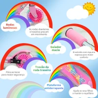 HOMCOM Trotinete para Crianças Dobrável com Luzes e Música 4 Alturas Ajustável Rodas Brilhantes e Pedal LED 67x32x65-78 cm Rosa(m-7)
