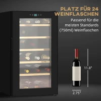 HOMCOM Wijnkoelkast voor 24 flessen, instelbare temperatuur van 5 tot 20° C, LED-verlichting, zwart, 43 x 45 x 75 cm(m-7)