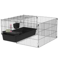 PawHut Small Animal Cage with Removable Play Area, Playpen with Hutch, incl. Accessories, Black(m-1)