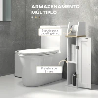 kleankin Armário Casa de Banho Moderno com Prateleiras Ajustáveis e Suporte para Papel Higiénico 18x20x80 cm Branco(m-4)