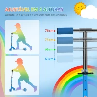 HOMCOM Trotinete para Crianças Dobrável com Luzes e Música 4 Alturas Ajustável Rodas Brilhantes e Pedal LED 67x32x65-78 cm Azul(m-5)