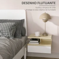 HOMCOM Conjunto de 2 Mesas de Cabeceira Flutuante com 1 Gaveta e Prateleira Aberta Montado na Parede 35x32x22,5 cm Carvalho Branco(m-4)