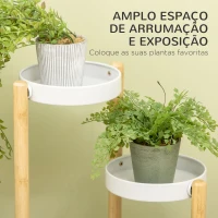 Outsunny Suporte para Plantas com Pés de Bambu Estante para Flores com 4 Prateleiras Carga 20 kg Ø28x80 cm Madeira e Branco(m-4)