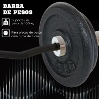 SPORTNOW Barra de Pesos de Aço 120 cm Barra Curl EZ Ø50 mm com 2 Grampos Carga 100 kg Barra Olimpica para Discos de Ø5 cm Prata e Preto(m-5)