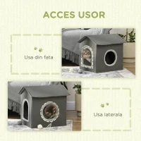 PawHut Pat de pestera pentru pisici , Casa portabila pentru animale de companie cu perna detasabila lavabila, Pat confortabil pentru pisici de interior cu 2 usi, 39 x 43,5 x 40,5 cm(m-7)
