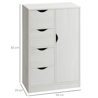 HOMCOM Armário de Sala de Estar Aparador Auxiliar com 4 Gavetas 1 Armário e Prateleira Inferior Móvel de Armazenamento 54x29x83cm Branco(m-3)