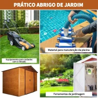 Outsunny Abrigo de Jardim 4,84m² 278x195x215 cm Abrigo de Jardim com 2 Portas de Correr e 4 Janelas de Ventilação Madeira e Marrom(m-5)