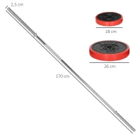 SPORTNOW Conjunto de Barra de Pesos 30 kg com Discos Conjunto de Musculação com 6 Discos e 1 Barra para Treino de Força Levantamento de Pesos 170x26x26 cm Vermelho(m-3)