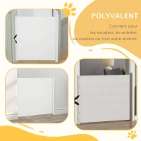 PawHut Barrière de sécurité barrière animaux rétractable automatique 1,15L x 0,83H m teslin métal blanc(m-4)