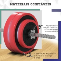 SPORTNOW Conjunto de Barra de Pesos 30 kg com Discos Conjunto de Musculação com 6 Discos e 1 Barra para Treino de Força Levantamento de Pesos 170x26x26 cm Vermelho(m-6)