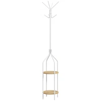 HOMCOM Cabide de Pé com 2 Prateleiras Cabide de Pé para Roupa de Metal com 8 Ganchos Ø34x181 cm Branco(m-11)