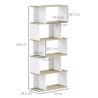 HOMCOM Estante para Livros Estilo Nórdico Estante com 5 Prateleiras Anti-Tombo Carga 25 kg 70x29,5x163 cm Branco e Madeira(m-3)