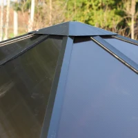 Outsunny Hardtop-Pavillon 3 x 3 m, doppellagige Vorhänge, festes Dach, stabiles Alugestell, dunkelblau+hellgrau(m-7)