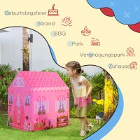 HOMCOM Kinderspielhaus Prinzessin Spielzelt Hausmuster 2 Türen ab 3 Jahren Rollenspiel Polyester Rosa 93 x 69 x 103 cm(m-6)