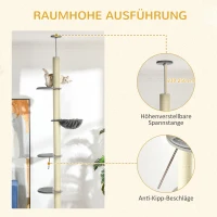 PawHut kattenboom, plafondhoog, krabpaal voor katten, in hoogte verstelbaar(m-4)