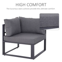Outsunny 6 PCs Outdoor Indoor Sectional Corner Sofa Set Thick Padded Cushions Aluminium Frame 5 Seaters 1 Coffee Table Grey(m-5)