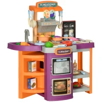 AIYAPLAY Toy Kitchen, 49-Piece Kids Play Kitchen, Children Trolley, with Sound and Light, Spray Effect, Running Water(m-11)