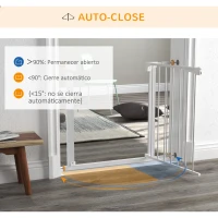 PawHut Barrera de Seguridad de Perros Extensible para Escaleras y Puertas 74-95 cm con 2 Extensiones de 7 cm Cierre Automático y Marco Metálico Altura 75,7 cm Blanco(m-7)