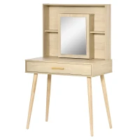 HOMCOM Coiffeuse avec miroir, étagères et tiroir, table de maquillage scandinave, pieds effilés bois d'hévéa, panneaux particules, naturel(m-10)